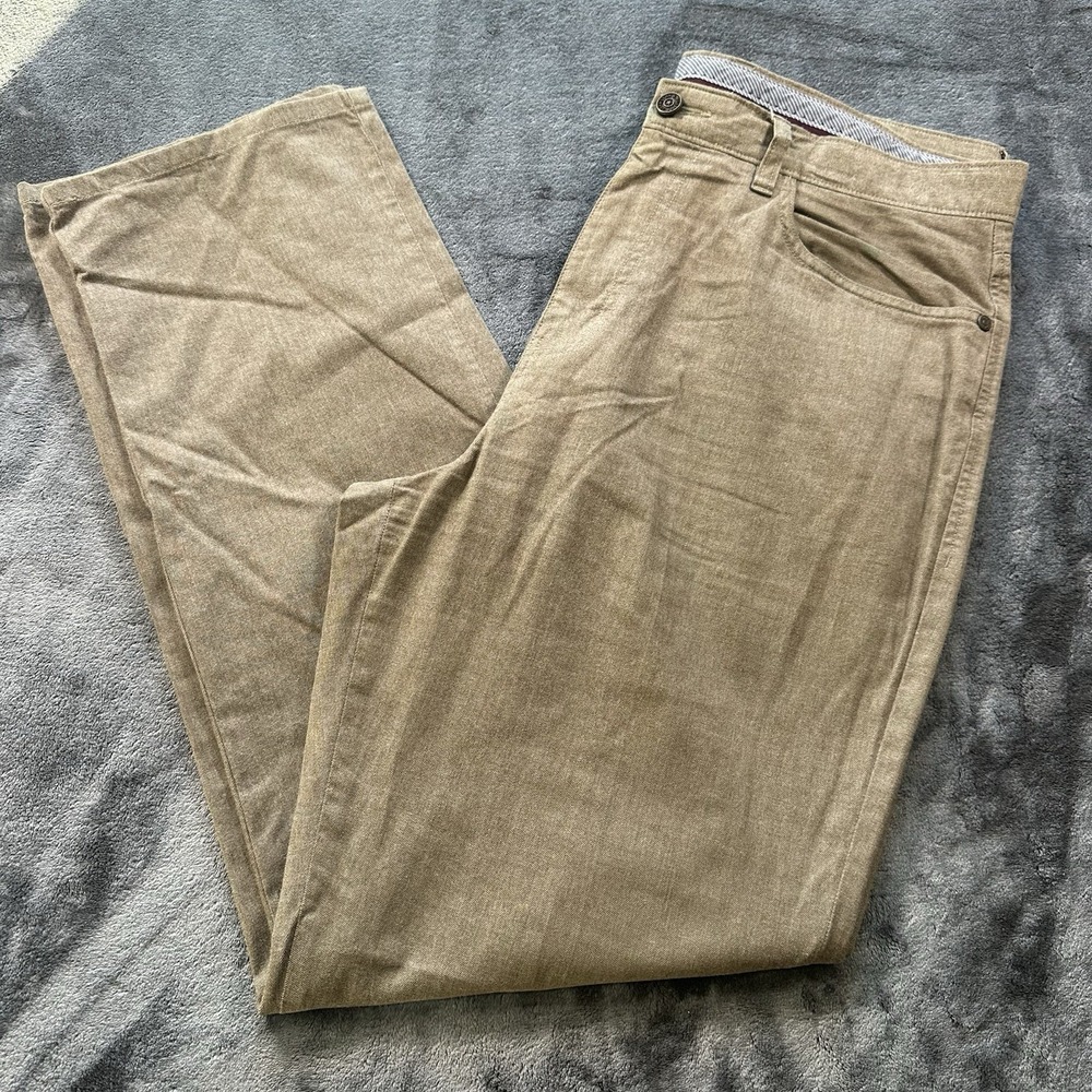 Johnston Murphy Regular Fit Mens 36x32 Khaki Chinos Pants‎ Pima Cotton Stretch